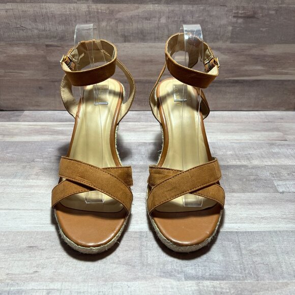 Old Navy Womens Cognac Cross Strap Wedge Sandals Size 11 Espadrille Heel - Picture 6 of 15